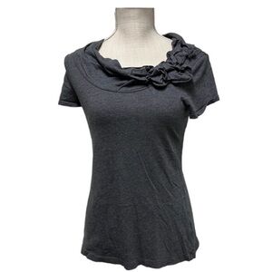 Anthropologie- Deletta Dark Gray Ruffled Neck Top